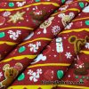 Gingerbread, Cookies, Candy Christmas Treats and Everyones Favorite Mouse on Red Print Cotton Jersey