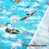 Cool Surfer Cartoon Dog and Bird Cotton Woven Print Fabric