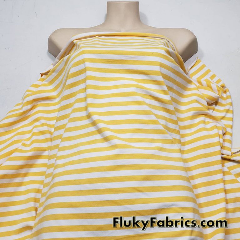 Yellow and White Yarn Dyed Stripe Cotton Spandex 3/8″ Stripes 4 Way Stretch Fabric