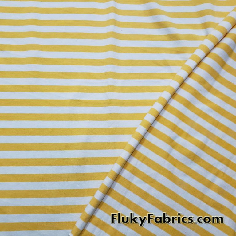 Yellow and White Yarn Dyed Stripe Cotton Spandex 3/8″ Stripes 4 Way Stretch Fabric