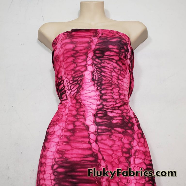 Abstract Magenta and Black Dragon Skin Print Poly Spandex Fabric