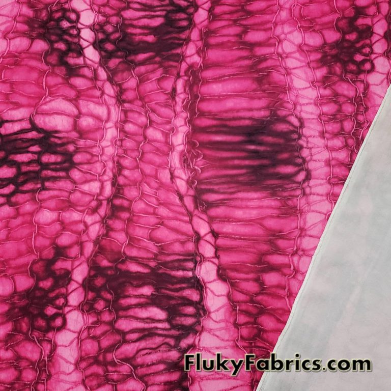 Abstract Magenta and Black Dragon Skin Print Poly Spandex Fabric
