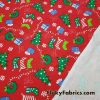 Christmas Motifs on a Red Background Cotton Rib Fabric