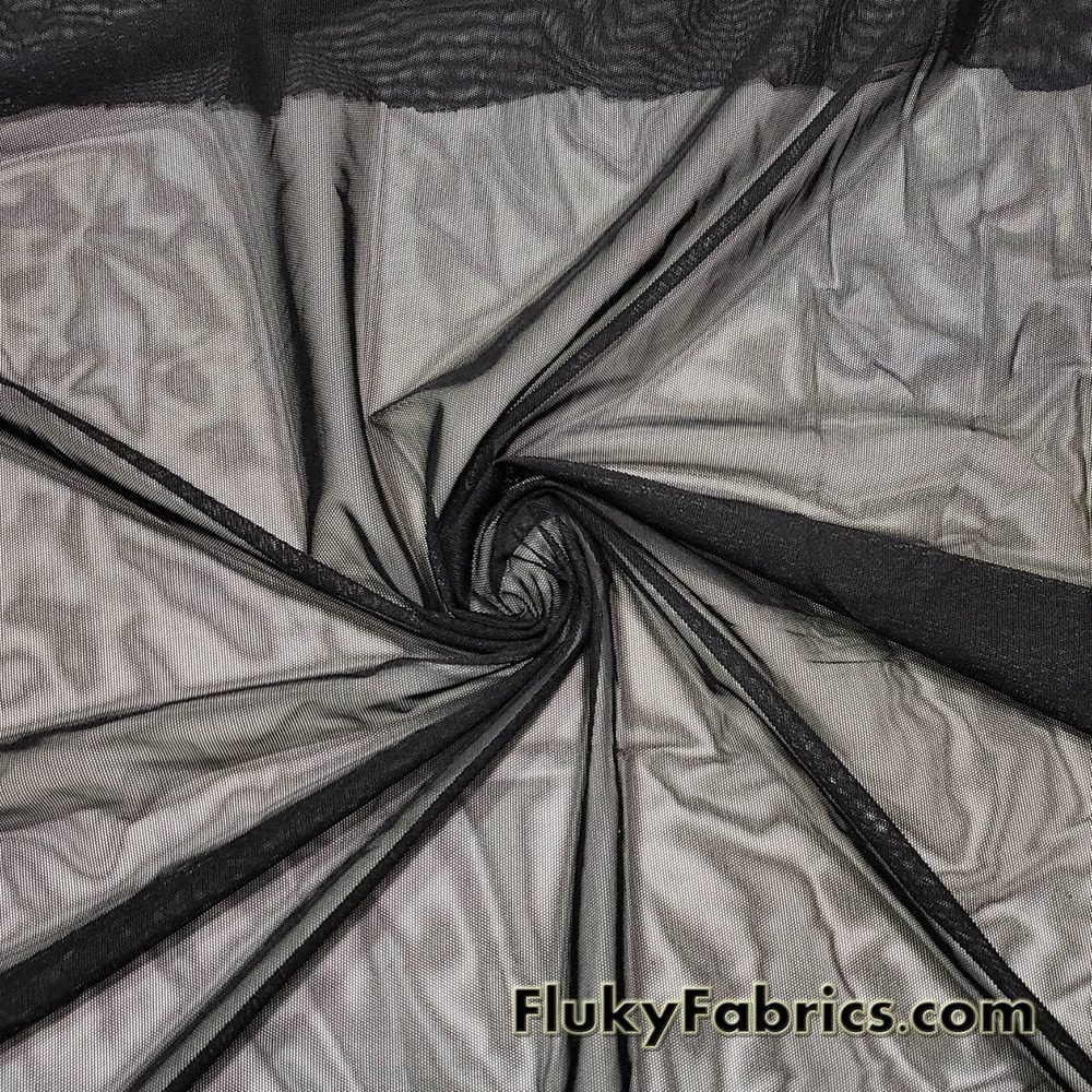 Foil Power mesh stretch fabric dance formal 54 wide. costume, pageant semi sheer 4 ways stretch..Royalblack.