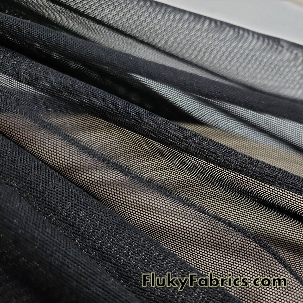 Black 4-Way Stretch Mesh Nylon Spandex Fabric by The Yard 
