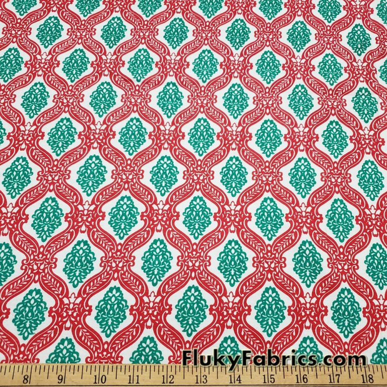 Christmas Pattern Red, Green and White Print Cotton Rib Fabric