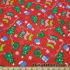 Christmas Motifs on a Red Background Cotton Rib Fabric at FlukyFabrics.com