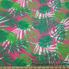 Tropical Leaves Print on Hot Pink Swimsuit Nylon Spandex Fabric at FlukyFabrics.com