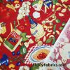 Italian Foods Print on Red Cotton Woven Apparel Fabric