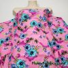 Aqua and Blue Flowers with Palm Trees on Pink Nylon Spandex Swimsuit Fabric