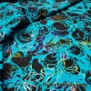 Abstract Doodles Light Teal and Black with Colorful Glitter Accents Nylon Spandex Swimsuit Fabric