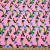 Green and Blue Cactus Plants Over a Bright Pink Nylon Spandex Swimwear Fabric at FlukyFabrics.com