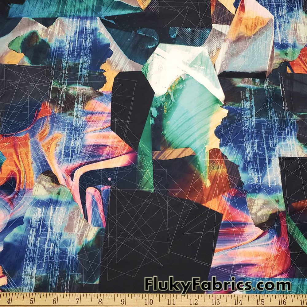 Abstract Figures and Lines Print Swimsuit Nylon Spandex Fabric
