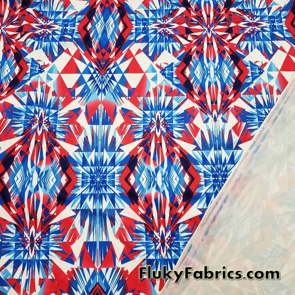 Fractal Crystals in Patriotic Colors Print Poly Spandex Fabric