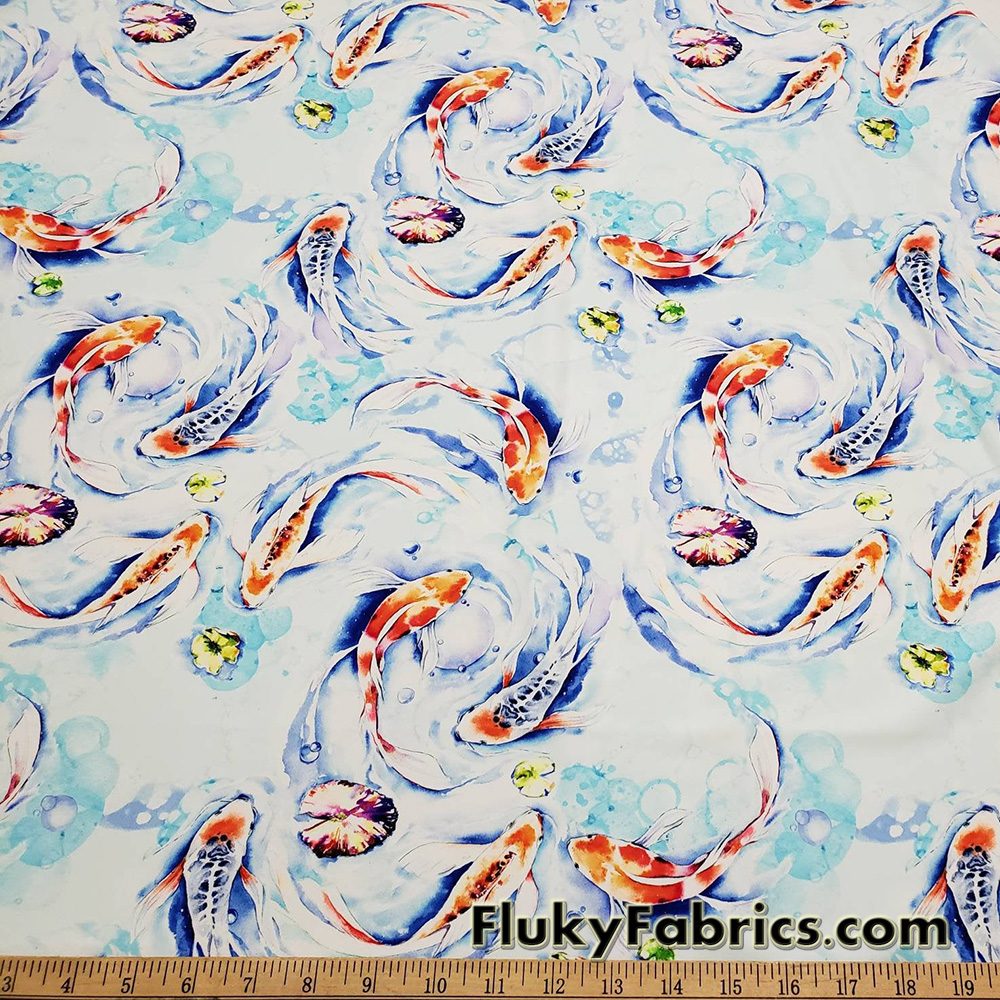Koi Fish Swimsuit Fabric for Swimwear and Bikinis 4 way Spandex