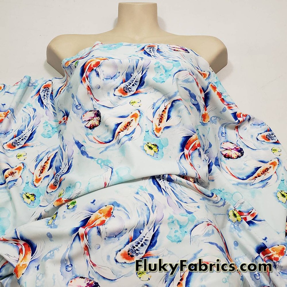 Koi Fish Swimsuit Fabric for Swimwear and Bikinis 4 way Spandex