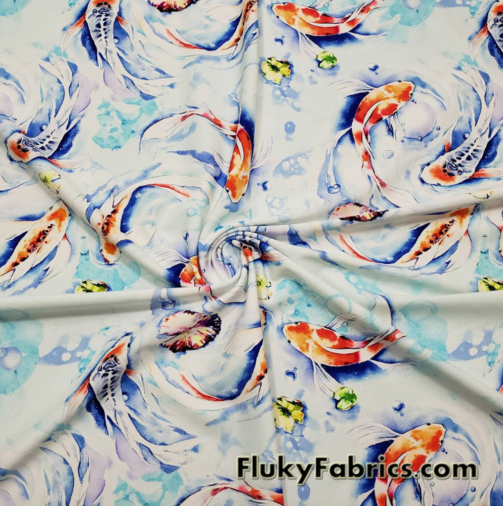 Koi Fish Swimsuit Fabric for Swimwear and Bikinis 4 way Spandex