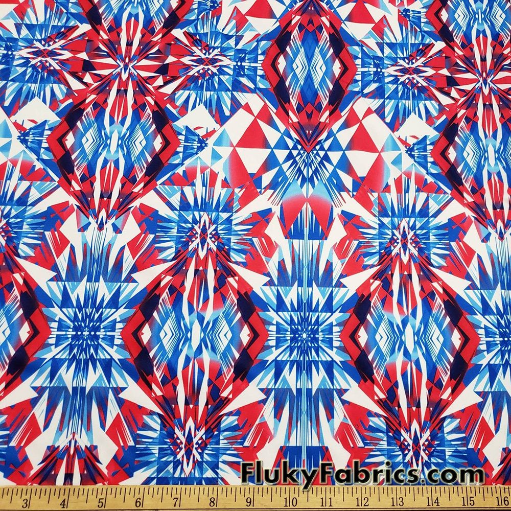 Fractal Crystals in Patriotic Colors Print Poly Spandex Fabric