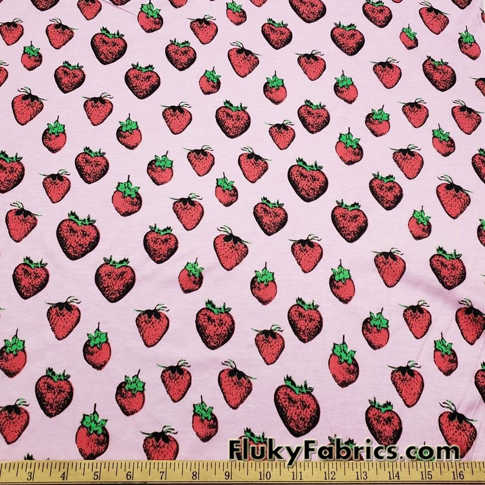 Strawberries on Light Orchid Pink Lightweight Poly Rayon Jersey