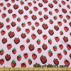 Strawberries on Light Orchid Pink Lightweight Poly Rayon Jersey Fabric at FlukyFabrics.com