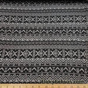 Tribal Black and Light Gray Print Lightweight Cotton Spandex Fabric at FlukyFabrics.com