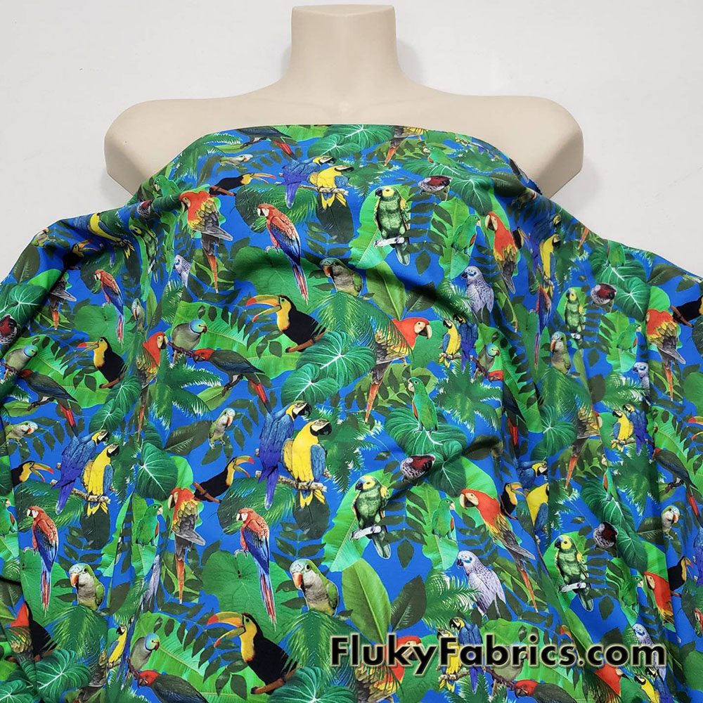 Tropical Birds Swimsuit Fabric for Swimwear and Bikinis 4 way Spandex