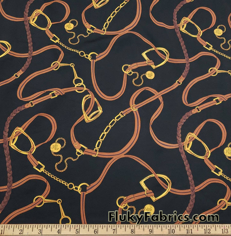High Fashion Inspired Print on Black Lightweight Nylon Spandex Fabric