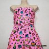 Colorful Space Doodles Over a Bright Pink Nylon Spandex Swimwear Fabric