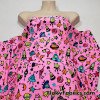 Colorful Space Doodles Over a Bright Pink Nylon Spandex Swimwear Fabric