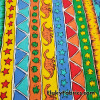 Colorful Vertical Stripes with Dinosaurs and Geometric Shapes Cotton Woven Fabric