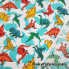 Dinosaur Delight 100% Cotton Woven Fabric – Colorful Dinosaurs on White