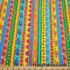 Colorful Vertical Stripes with Dinosaurs and Geometric Shapes Cotton Woven Fabric