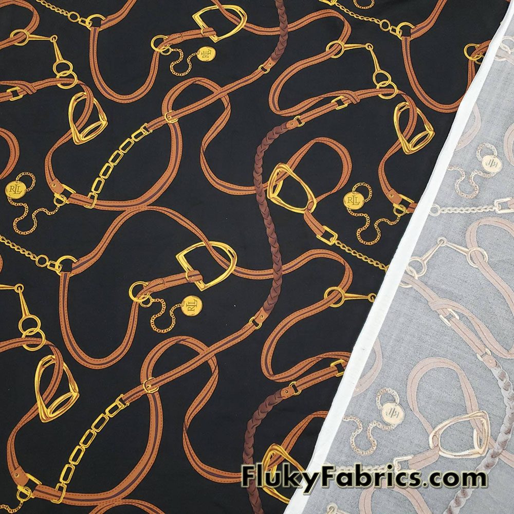 High Fashion Inspired Print on Black Lightweight Nylon Spandex Fabric