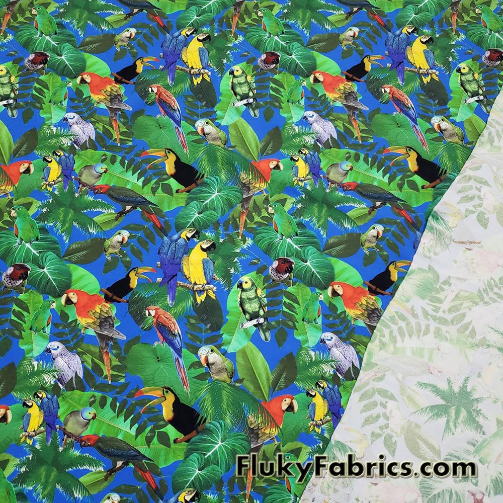 Tropical Birds Swimsuit Fabric for Swimwear and Bikinis 4 way Spandex