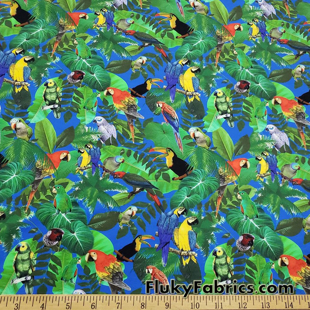 Tropical Birds Swimsuit Fabric for Swimwear and Bikinis 4 way Spandex