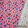 Colorful Space Doodles Over a Bright Pink Nylon Spandex Swimwear Fabric