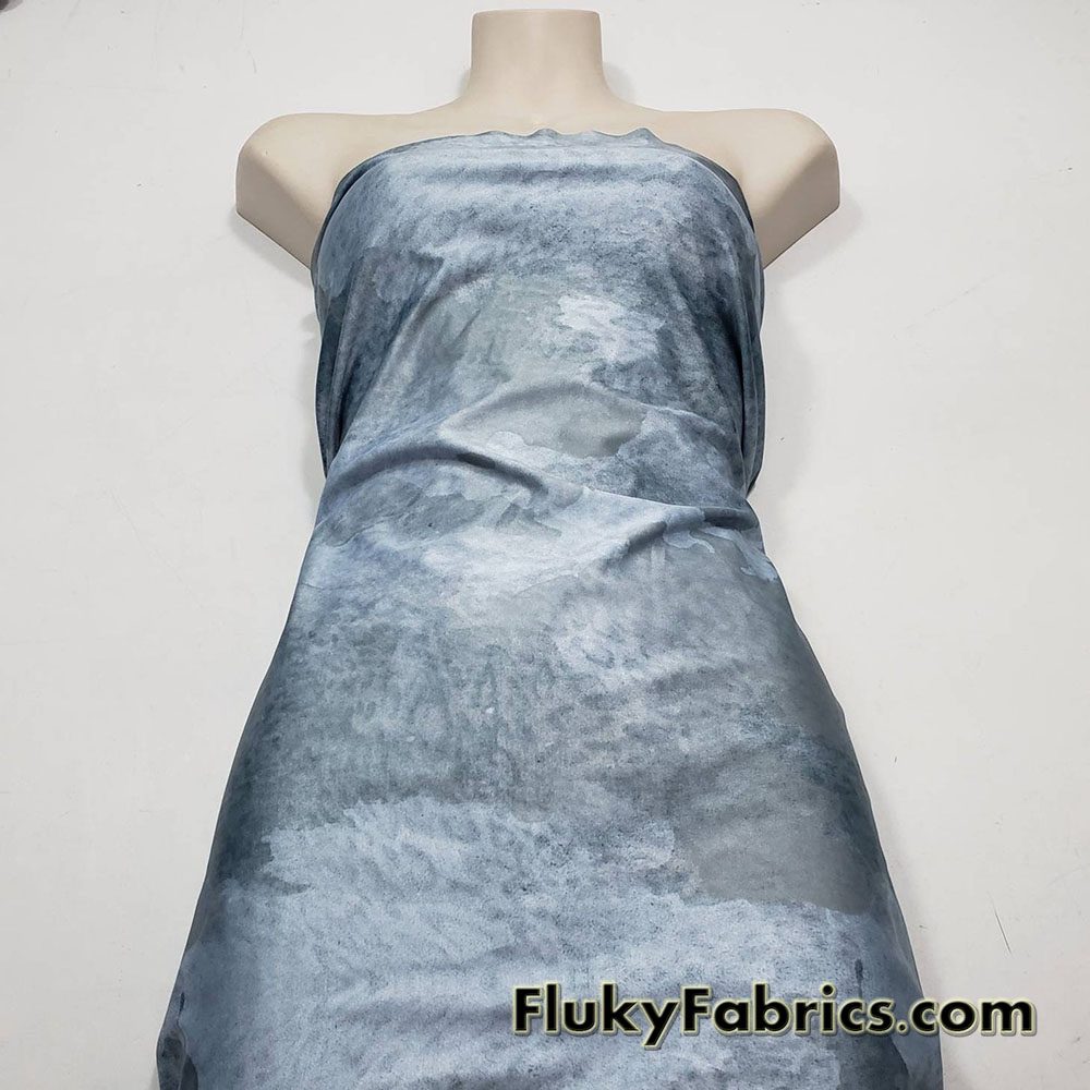 Shades of Pale Blue Camo Animal Print Nylon Spandex Bikini, Swimsuit, Swimwear Fabric