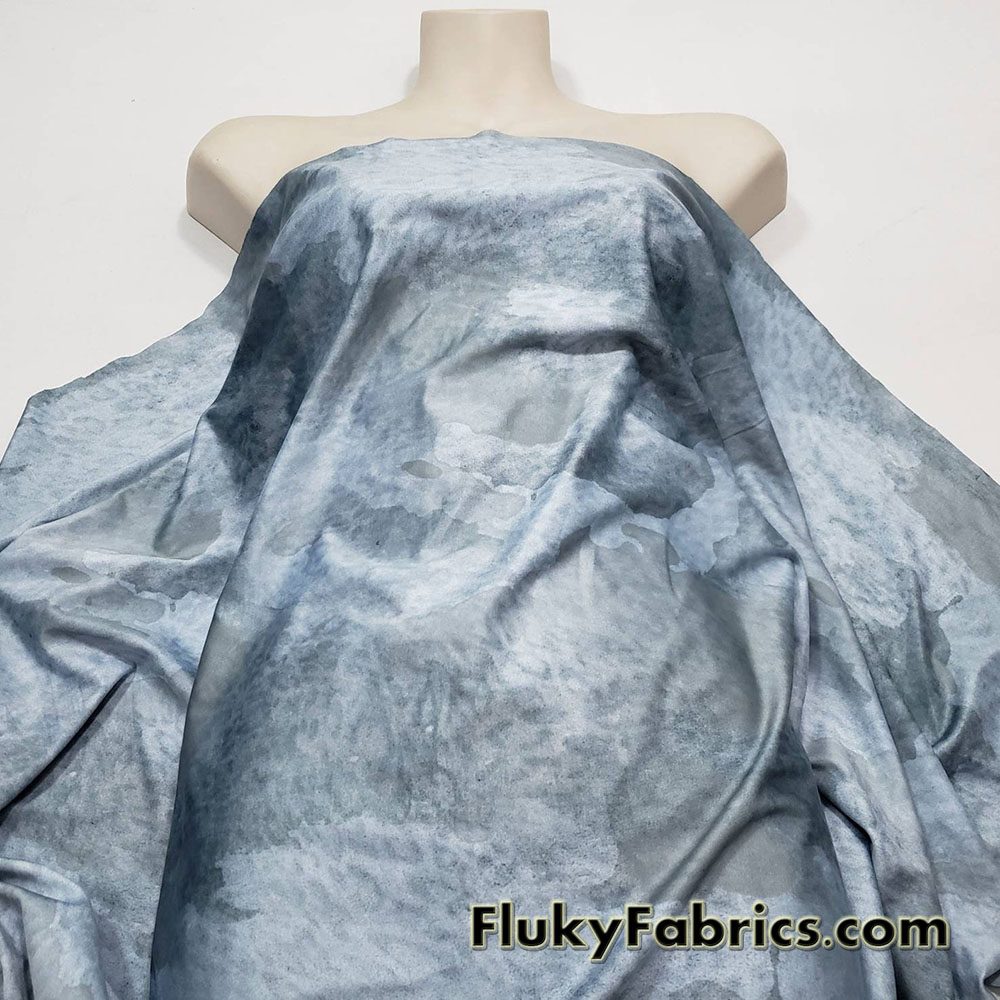 Shades of Pale Blue Camo Animal Print Nylon Spandex Bikini, Swimsuit, Swimwear Fabric