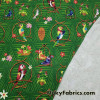Tropical Birds, Flowers and Tiki Masks on Dark Green Print Cotton Jersey Fabric