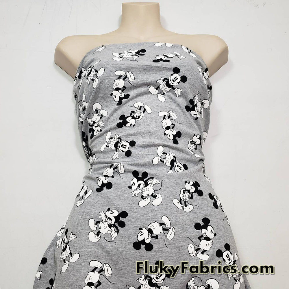 Famous Cartoon Mouse Print on Heather Gray Cotton Jersey