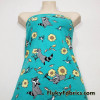 Raccoons, Hummingbirds and Sunflowers on Aqua Cotton Spandex Fabric