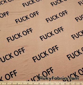 Swear Words, Black Letters on Warm Tan Double Brushed Poly Spandex at FlukyFabrics.com