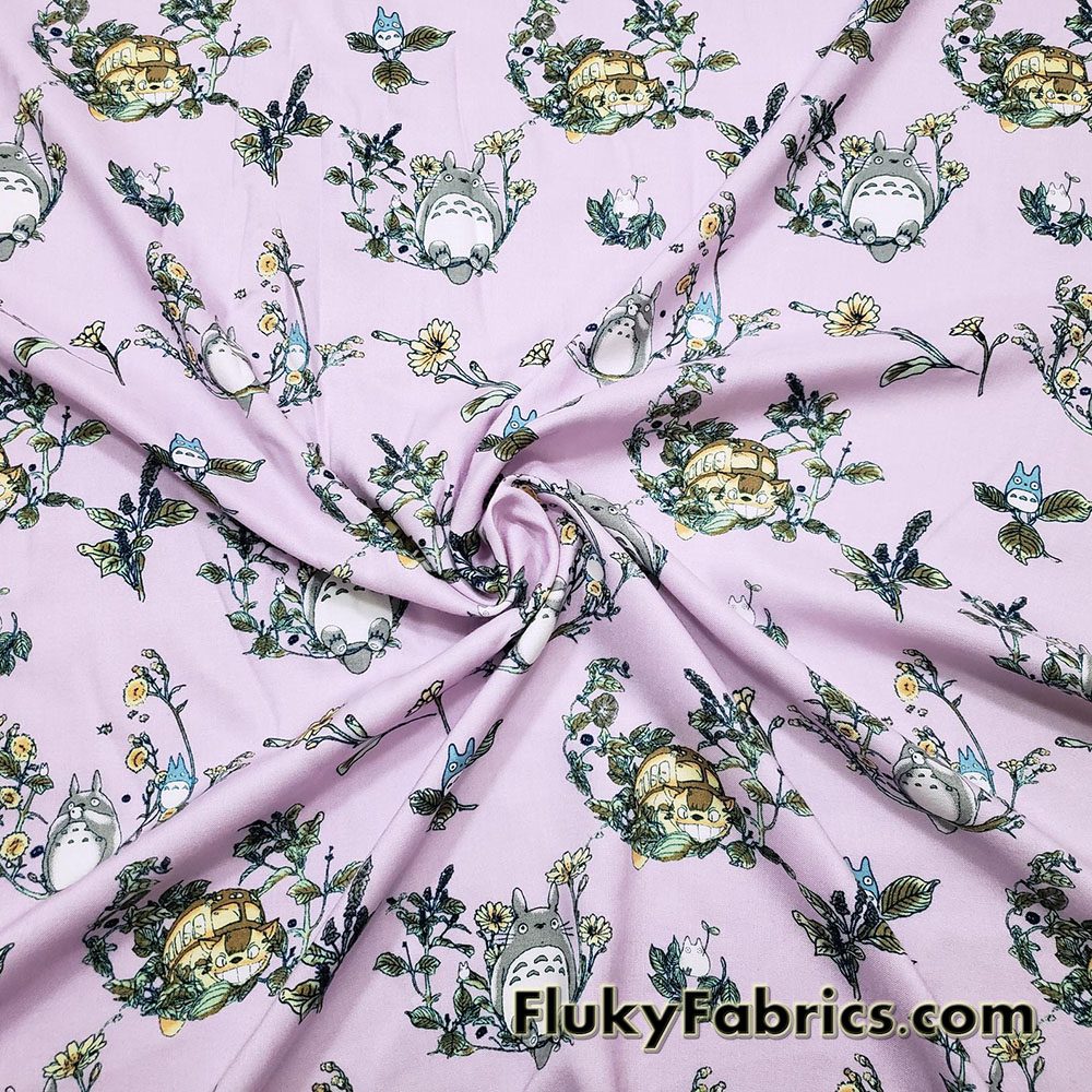 Totoro and Friends Rayon Woven Fabric – Pale French Lilac – Non-Stretch, 56″ Wide