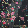 Embroidered Flowers on Black Stretch Mesh Nylon Spandex Fabric