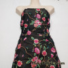 Embroidered Flowers on Black Stretch Mesh Nylon Spandex Fabric