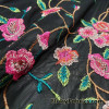 Embroidered Flowers on Black Stretch Mesh Nylon Spandex Fabric
