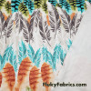 Colorful Feathers and Leaves Sketches on White Cotton Rib Fabric
