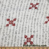 Asian Text and Red Symbols on White Cotton Rib Fabric at FlukyFabrics.com