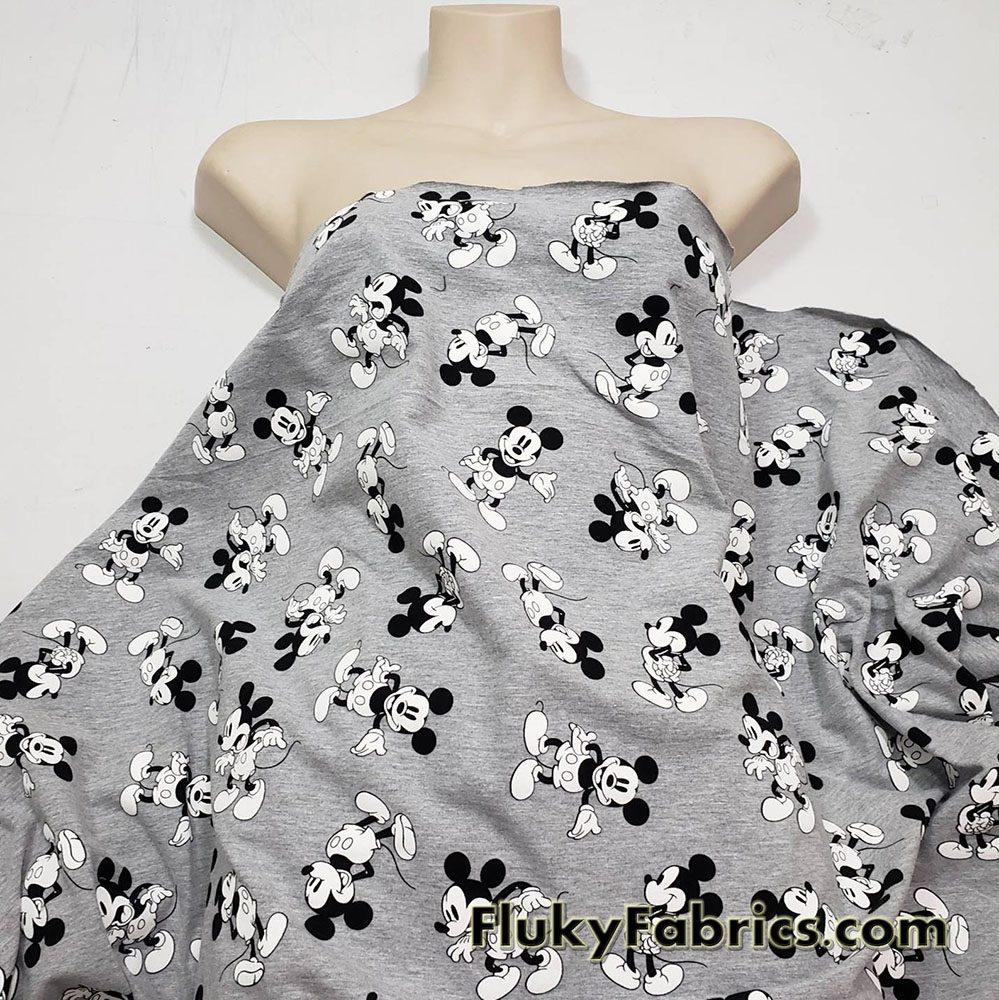 Famous Cartoon Mouse Print on Heather Gray Cotton Jersey