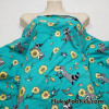 Raccoons, Hummingbirds and Sunflowers on Aqua Cotton Spandex Fabric